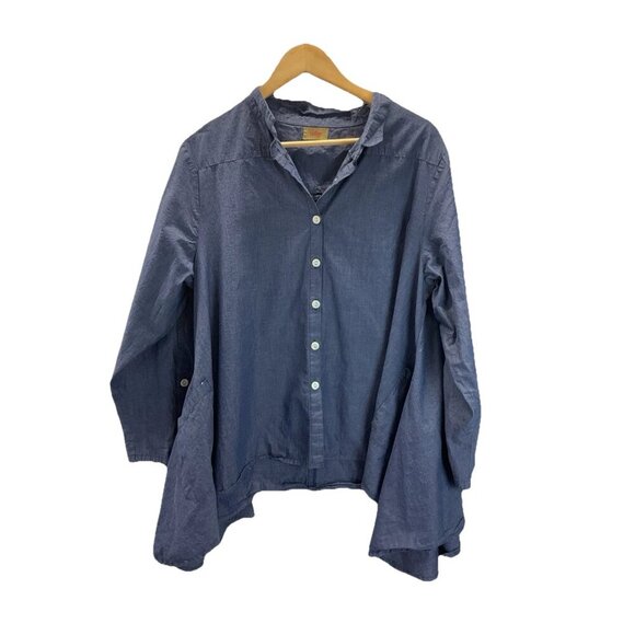 Tulip Clothing Tops - Tulip Brand Swing Tunic Top Navy Blue Button Front Pockets Pleat Lagenlook M